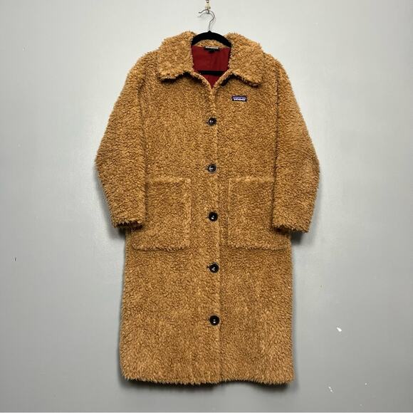 Patagonia Recycled High-Pile Fleece Long Teddy Coat Jacket Brown Tan Size Small - Picture 1 of 16